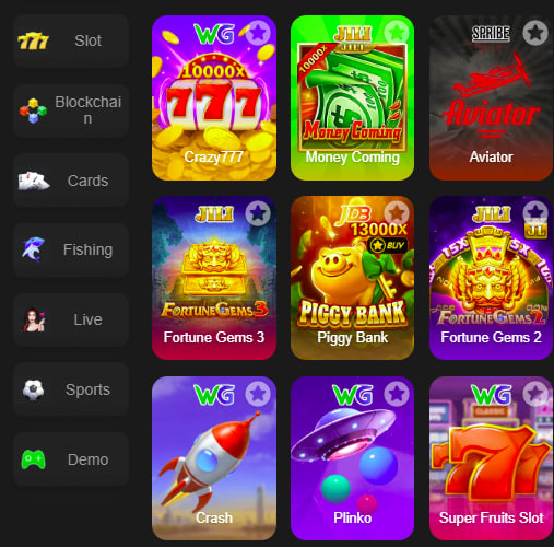 Main screen of glory casino game page for PK players - 4